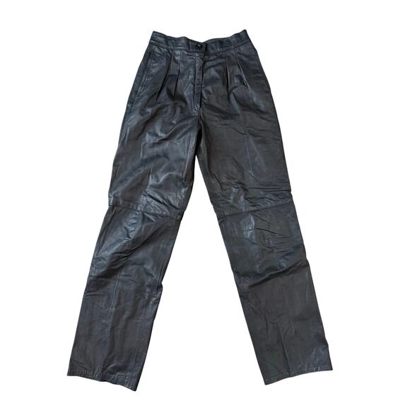 Comint Vintage Argentina Black Leather High Waist 80s Pleated 5/6 US Small - Picture 1 of 7
